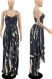 Black Brown Sexy Tie Dye Printing Condole Belt Low-Cut Backless Strapless High Waist Wide Leg Pants Two-Piece DR88116-1