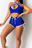 Black Casual Halter Neck Backless Hollow Out Strapless Shorts Sports Two-Piece DR88114-3