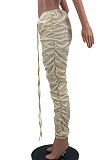 Apricot White Women Pure Color Ruffle Drawsting Sport Casual Long Pants AYA7027-1