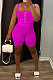 Rose Red Solid Color Bodycon Simplee Condole Belt  Shorts Sets BE8045-3