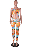 Orange Women Digital Print Condole Belt Strapless Hollow Out Drawsting Bodycon Jumpsuits SZS8155-1