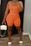 Rose Red Solid Color Bodycon Simplee Condole Belt  Shorts Sets BE8045-3