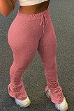 Black Women Pure Color Ruffle Tiny Flared Split Casual Long Pants AD0703-1
