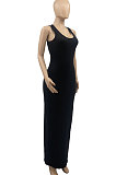Brown Women Solid Color Sleeveless Joker Tight Long Dress AD0801-2