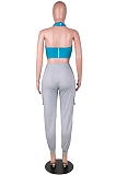 Royal Blue New Wholesal Halter Neck Straless Spliced Hollow Out Crop Top Casual With Pocket Pants Two-Piece SZS8159-3