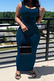 Brown Women Solid Color Sleeveless Joker Tight Long Dress AD0801-2