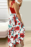 Women Condole Belt Spliced Printing Irregular Strapless Long Dress SZE1685