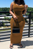 Black Women Solid Color Sleeveless Joker Tight Long Dress AD0801-1