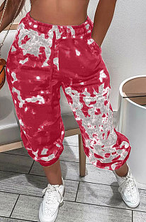 Red Casual Loose Sport Tie Dye Long Pants AYA7025-2