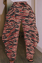 Red Loose Mid Waist Fashion Casual Multicolor Camo Long Pants AYA7026-2