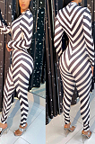 White Fashion Positioning Stripe Printing Long Sleeve Round Neck Slim Fitting Bodycon Jumpsuits YG1061-2