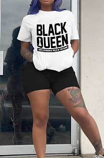 Black Fashion Letter Printing Short Sleeve Round Neck T-Shirts Shorts Casual Two-Piece CYY8095-2