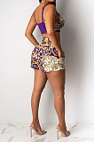 Black Women Condole Belt Tank Sexy Printing Lace Shorts Sets CY1197-2