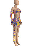 Multi Blue Women Fashion Casual Condole Belt Backless Mid Waist Mini Dress GLS7025-5