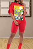 Purple Casual Women Cartoon Graphic Short Sleeve Round Collar T-Shirts Shorts Loose Sports Sets CYY8537-5