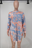 Pink Wholesal Tie Dye Printing Long Sleeve Round Neck Not With Belt Loose Mini Dress A8591-1