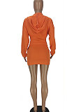 Black Euramerican Solid Color Single-Breasted Hoodie Pocket Long Sleeve Skirts Sets QMQ7059-3