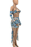 Multi Blue Women Fashion Casual Condole Belt Backless Mid Waist Mini Dress GLS7025-5