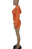 Orange Euramerican Solid Color Single-Breasted Hoodie Pocket Long Sleeve Skirts Sets QMQ7059-1