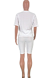Black Casual Women Cartoon Graphic Short Sleeve Round Collar T-Shirts Shorts Loose Sports Sets CYY8537-4