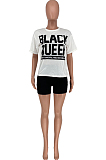 Black Fashion Letter Printing Short Sleeve Round Neck T-Shirts Shorts Casual Two-Piece CYY8095-2