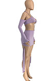 Light Purple Women Fashion Casual Pure Color Condole Belt Backless Mid Waist Mini Dress GLS7025-1