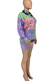 Color Matching Euramerican Women Trendy Casual Paisley Contrast Color Shirts Shorts Sets GLS10011