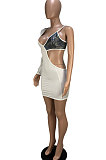 White Women Trendy Spliced Sequins Single Sleeve Mini Dress CY11090-1