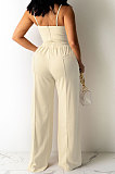SUPER WHOLESALE | Brown Fashion Women Condole Belt Tank Drawsting Solid Color Pants Sets CY1345-2
