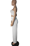 White Wholesal Women Pure Color Strapless High Waist Wide Leg Pants Casual Sets SNM8236-2