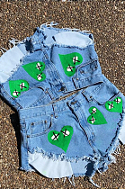 Green Summer Fashion Love Printing Slim Fitting Jeans Shorts SX02350-2