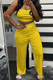 Black Wholesal Women Pure Color Strapless High Waist Wide Leg Pants Casual Sets SNM8236-1