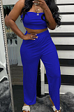 Blue Wholesal Women Pure Color Strapless High Waist Wide Leg Pants Casual Sets SNM8236-5