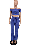 Purple Wholesal Women A Wrod Shoulder Single-Breasted Strapless Top Hight Waist Loose Pants Jeans Sets HXY8036-3