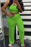 Neon Green Wholesal Women Pure Color Strapless High Waist Wide Leg Pants Casual Sets SNM8236-9