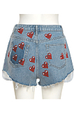Red Summer Fashion Love Printing Slim Fitting Jeans Shorts SX02350-1