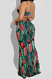 Blue Women Condole Belt Casual Digital Printing Dew Waist Sexy Long Dress WMZ2649-2