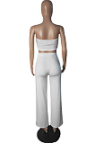 White Wholesal Women Pure Color Strapless High Waist Wide Leg Pants Casual Sets SNM8236-2