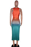 Multicolor Women Sleeveless Fashion Printing Gradient Long Dress SMY8020-2