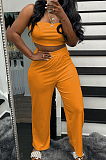 Yellow Wholesal Women Pure Color Strapless High Waist Wide Leg Pants Casual Sets SNM8236-3