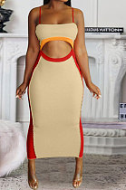 Apricot Red Euramerican Women Condole Belt Hollow Out Spliced Hip Sexy Long Dress AB6658