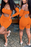 White Night Club Off Shoulder Single Sleeve Condole Belt Backless Hollow Out Slim Fitting Romper Shorts DR88119-3