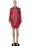 Multicolor Fashion Casual Long Sleeve Plaid Shirts Dress SMY8042