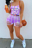Purple Fashion Printing Hole Condole Belt Sport Shorts Sets WME20757-3