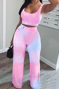Multicolor Women Fashion Tie Dye Printing Tank Pants Sets SMY8025