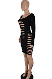 Black Sexy Hollow Out Club Dress Long Sleeve Solid Color Mini Dress SH7280-1