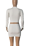 Rose RedPersonality Pure Color Long Sleeve Round Neck Top Tight Mini Skirts Sets SNM8235-5