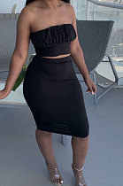 Black Women Cotton Pure Color Strapless Bowknot Backless Skirts Variety Style Two-Pieces QQM4301-1