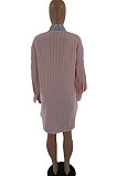Pink Blue Autumn Winter Women Printing Color Block Long Sleeve Shirts BLE2511