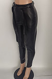 Black Pure Color Autumn Winter Pocket Back Zipper Long pants BLE2512